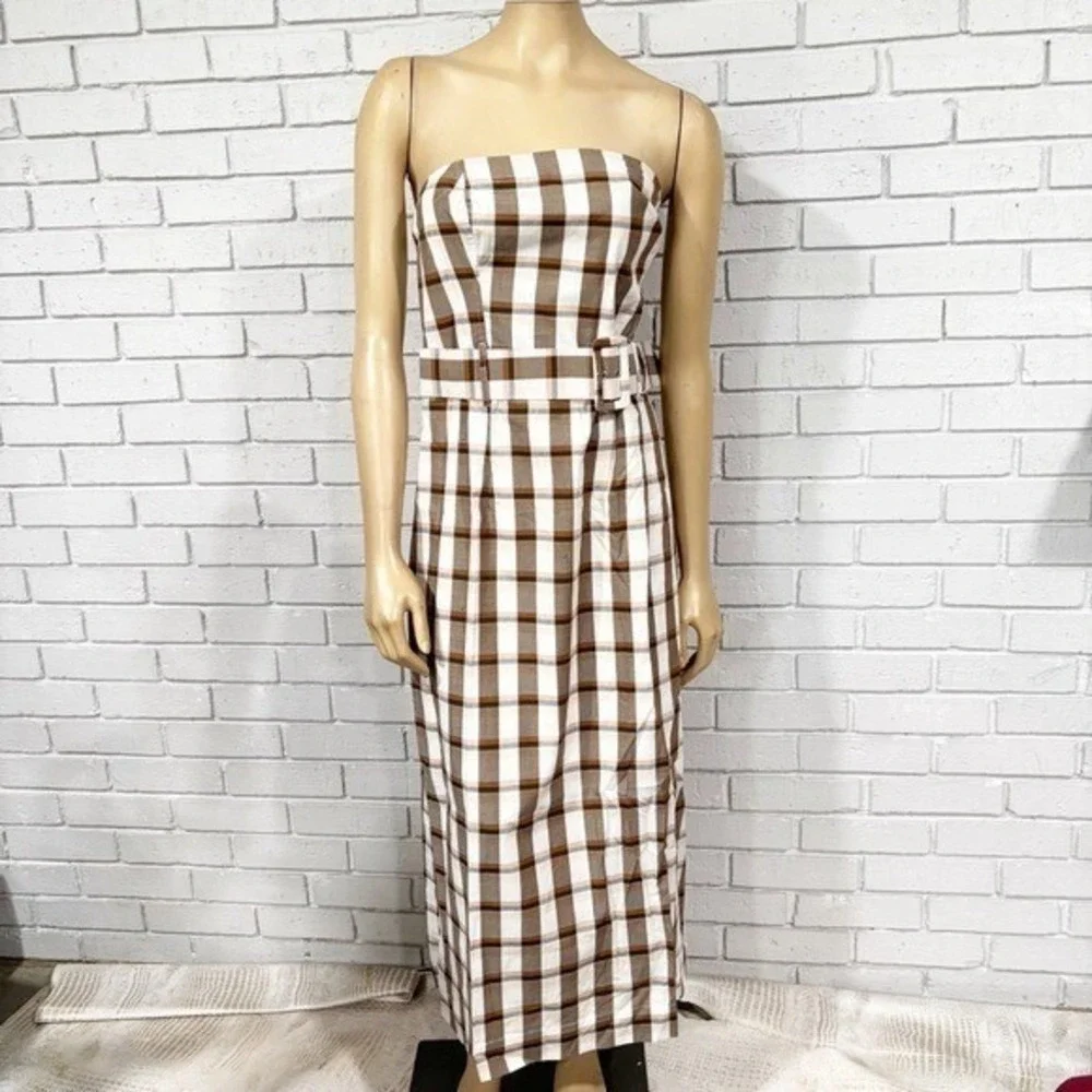 Anthropologie Maeve Women's Belted Square-Neck Strapless Plaid Dress - Size XL - Picture 3 of 12